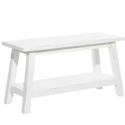 White Wood Bench with Slatted Wood Base