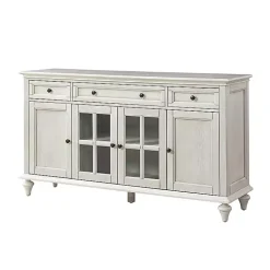 White Wood Glass Door Sideboard Cabinet