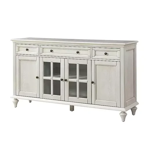 White Wood Glass Door Sideboard Cabinet