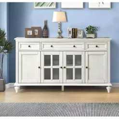 White Wood Glass Door Sideboard Cabinet
