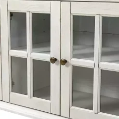 White Wood Glass Door Sideboard Cabinet