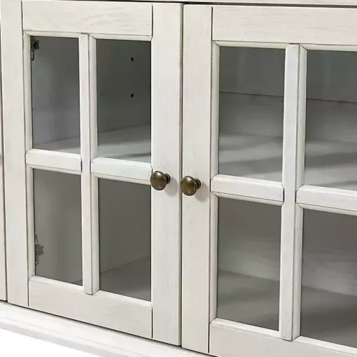 White Wood Glass Door Sideboard Cabinet