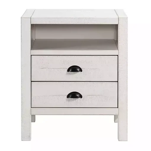 White Wood Open Shelf Nightstand