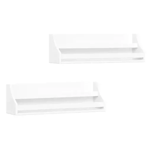 White Wood Rack Wall Bookshelves, Set of 2