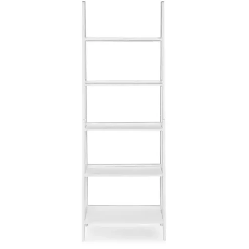 White Wood 5-Tier Ladder Bookshelf