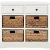 White Wood Woven Baskets Cabinet