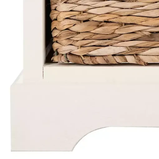White Wood Woven Baskets Cabinet