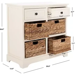 White Wood Woven Baskets Cabinet