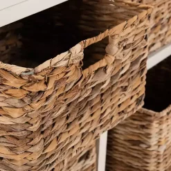 White Wood Woven Baskets Cabinet