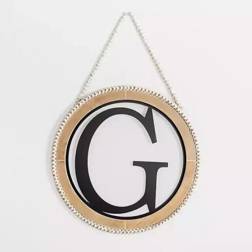 Whitewash Bead Trim Monogram G Plaque