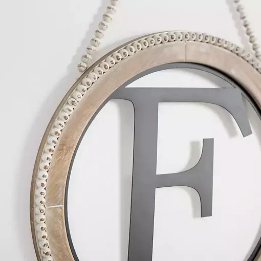 Whitewash Bead Trim Monogram F Plaque
