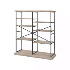 Whitewashed Etagere Industrial Bookcase