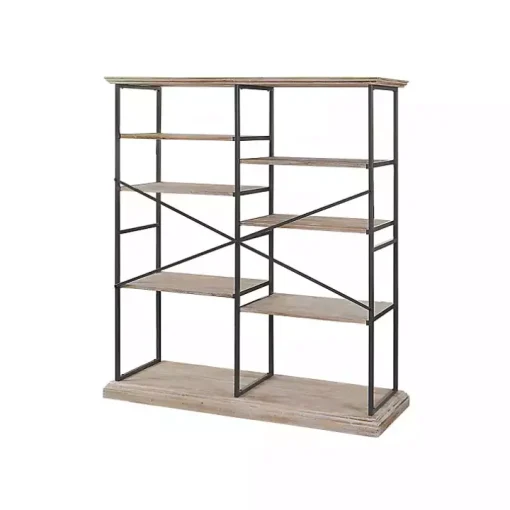 Whitewashed Etagere Industrial Bookcase