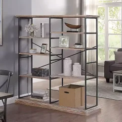 Whitewashed Etagere Industrial Bookcase