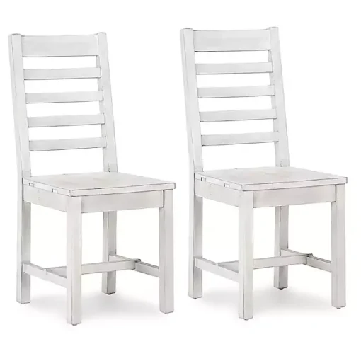 Whitewashed Wood Farmhouse Dining Chairs, Set of 2
