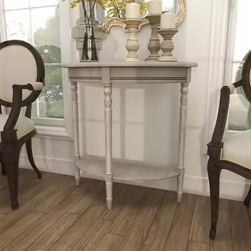 Whitewashed Wood Half Moon Console Table