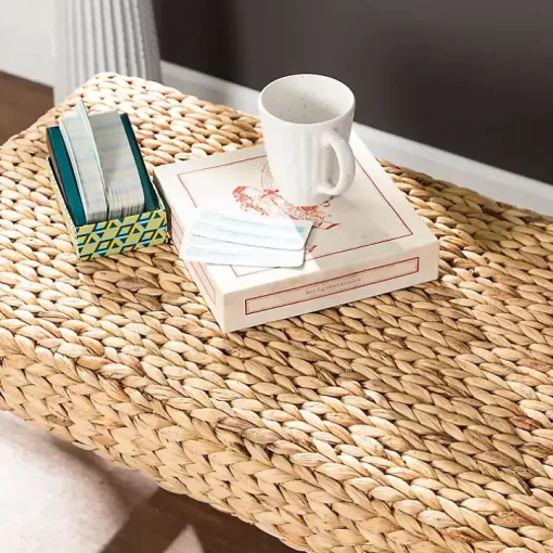 Wiley Woven Hyacinth Bench with White Base