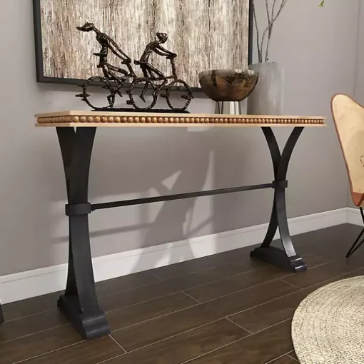 Wood & Metal Trestle Base Console Table