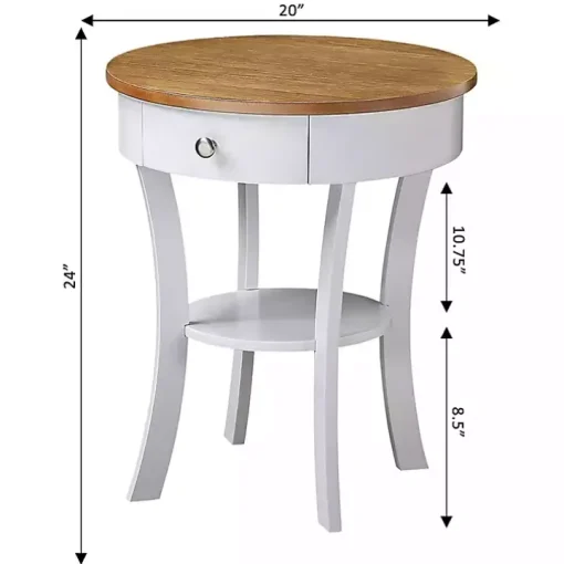Wood & White Curved Legs Round Drawer Accent Table