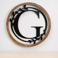 Wood and Metal Laurel Monogram G Plaque