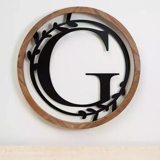 Wood and Metal Laurel Monogram G Plaque