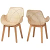 Wood and Rattan Flared Dining Chairs, Set of 2