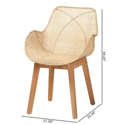 Wood and Rattan Flared Dining Chairs, Set of 2