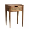 Woven Cane and Mango Wood Side Table