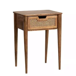 Woven Cane and Mango Wood Side Table