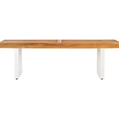 Acacia Wood and White Metal Monti Outdoor Bench