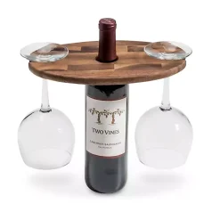 Acacia Wood Wine Bottle and Glass Caddy