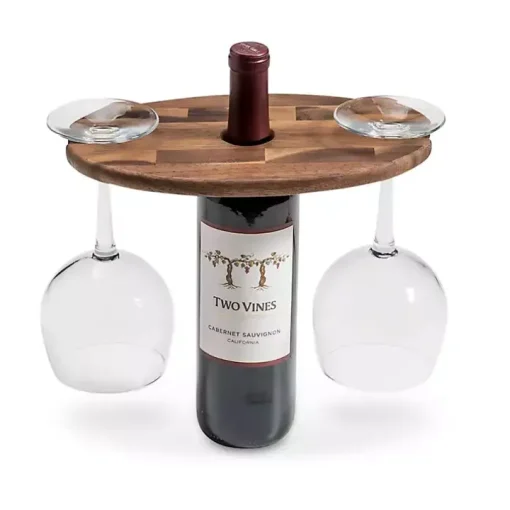 Acacia Wood Wine Bottle and Glass Caddy