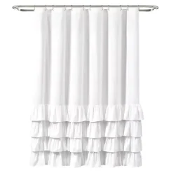 Allison White Ruffle Shower Curtain