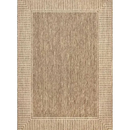 Asia Brown Stripe Border Outdoor Rug, 8x10