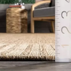 Asia Brown Stripe Border Outdoor Rug, 8x10