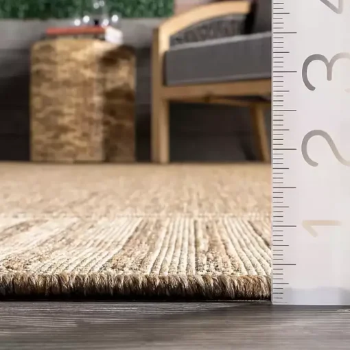 Asia Brown Stripe Border Outdoor Rug, 8x10