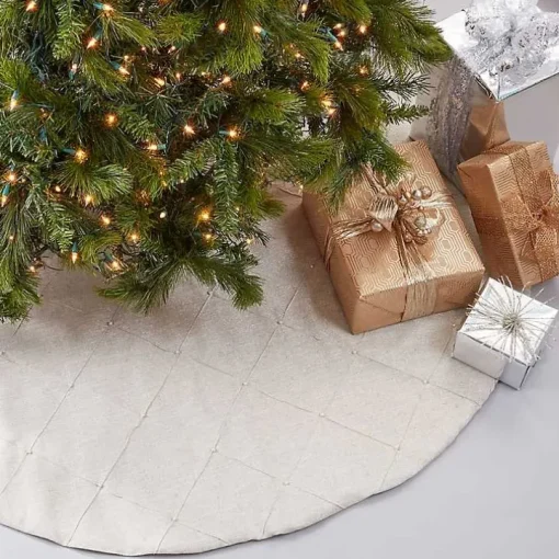 Beige Linen Diamond Stitched Tree Skirt