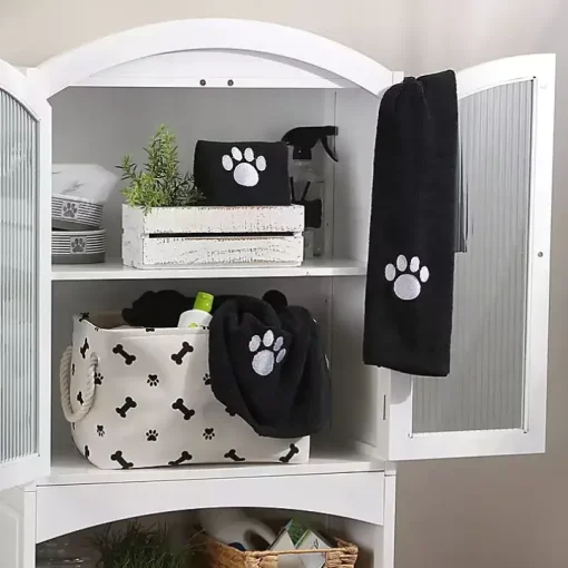Black & White Embroidered Paw Pet Towels, Set of 3