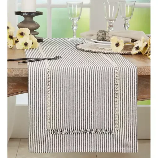 Black & White Striped Table Runner, 72 in.