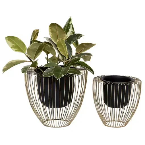 Black and Gold Open Frame Planters, Set of 2