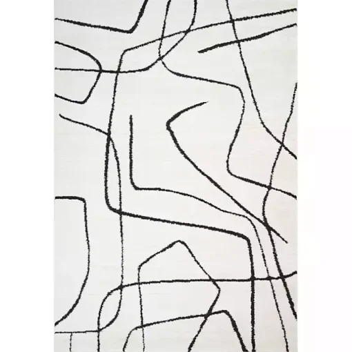 Black and Ivory Monotone Geo Area Rug, 5x7