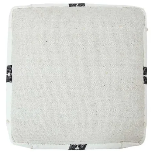 Black and Ivory Textured Plaid Pouf