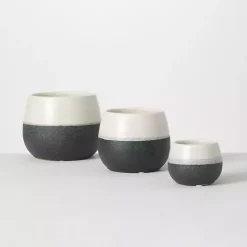 Black and White Ceramic Planters, Set of 3
