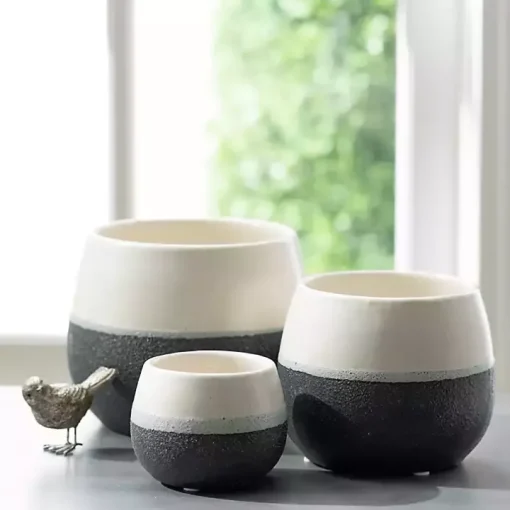 Black and White Ceramic Planters, Set of 3