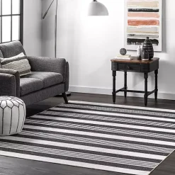 Black and White Striped Washable Area Rug, 3x5
