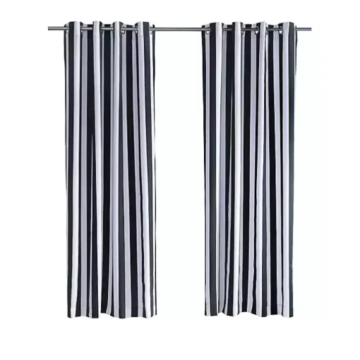 Black Coastal Stripe Outdoor Curtain Panel, 84 in.