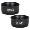 Black Dinner & Drinks 2-pc. Pet Bowl Set, 4 in.