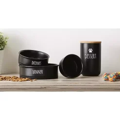Black Dinner & Drinks 2-pc. Pet Bowl Set, 4 in.