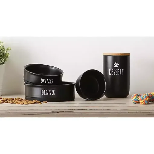 Black Dinner & Drinks 2-pc. Pet Bowl Set, 4 in.