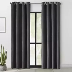 Black Faux Suede Blackout Curtain Panel, 108 in.